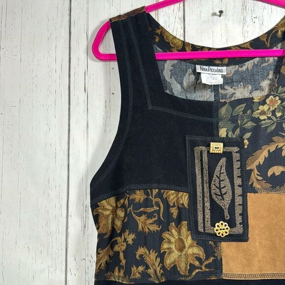Nina Piccalino Patchwork Maxi Dress Boho Artsy Sleeveless Size 12 Cottagecore - Picture 3 of 13